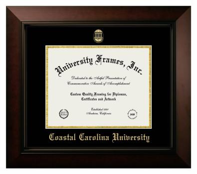 Coastal Carolina University Diploma Frame in Legacy Black Cherry with Black & Gold Mats for document: 8 1/2"h x 11"w  