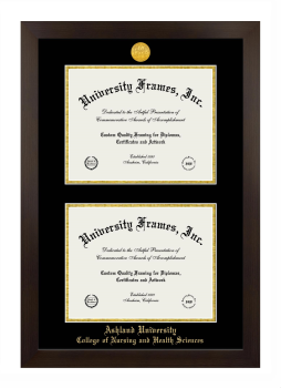 Ashland University College of Nursing and Health Sciences Double Diploma Frame in Manhattan Espresso with Black & Gold Mats for document: 8 1/2"h x 11"w  , document: 8 1/2"h x 11"w  