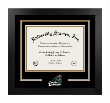 Coastal Carolina University Logo Mat Frame in Manhattan Black with Black & Bronze Mats for document: 8 1/2"h x 11"w  