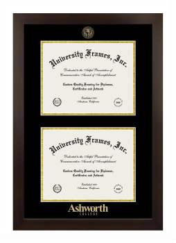 Ashworth College Double Diploma Frame in Manhattan Espresso with Black & Gold Mats for document: 8 1/2"h x 11"w  , document: 8 1/2"h x 11"w  