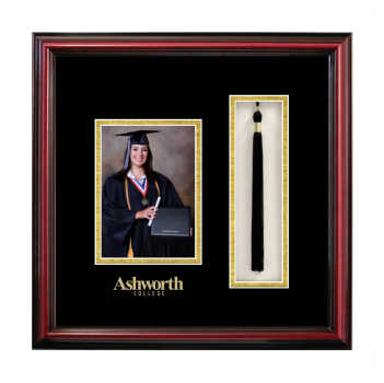 Ashworth College 5 x 7 Portrait with Tassel Box Frame in Petite Cherry with Black & Gold Mats
