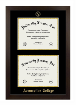 Assumption College Double Diploma Frame in Manhattan Espresso with Black & Gold Mats for document: 8 1/2"h x 11"w  , document: 8 1/2"h x 11"w  