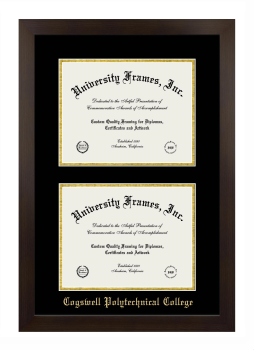 Cogswell Polytechnical College Double Diploma Frame in Manhattan Espresso with Black & Gold Mats for document: 8 1/2"h x 11"w  , document: 8 1/2"h x 11"w  