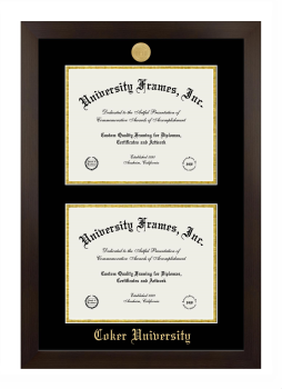 Coker University Double Diploma Frame in Manhattan Espresso with Black & Gold Mats for document: 8 1/2"h x 11"w  , document: 8 1/2"h x 11"w  