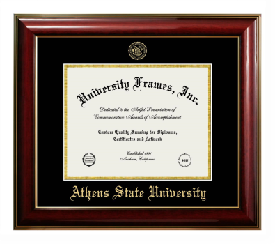 Athens State University Diploma Frame in Classic Mahogany with Gold Trim with Black & Gold Mats for document: 8 1/2"h x 11"w  
