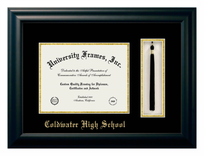 Coldwater High School Diploma with Tassel Box Frame in Satin Black with Black & Gold Mats for document: 8 1/2"h x 11"w  