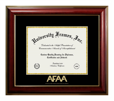 Athletics and Fitness Association of America Diploma Frame in Classic Mahogany with Gold Trim with Black & Gold Mats for document: 8 1/2"h x 11"w  