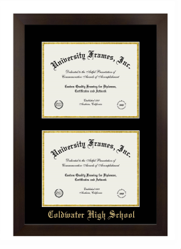 Coldwater High School Double Diploma Frame in Manhattan Espresso with Black & Gold Mats for document: 8 1/2"h x 11"w  , document: 8 1/2"h x 11"w  