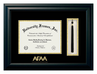 Athletics and Fitness Association of America Diploma with Tassel Box Frame in Satin Black with Black & Gold Mats for document: 8 1/2"h x 11"w  
