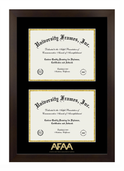 Athletics and Fitness Association of America Double Diploma Frame in Manhattan Espresso with Black & Gold Mats for document: 8 1/2"h x 11"w  , document: 8 1/2"h x 11"w  