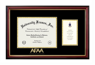 Athletics and Fitness Association of America Diploma with Announcement Frame in Petite Mahogany with Gold Trim with Black & Gold Mats for document: 8 1/2"h x 11"w  , diploma: 7"h x 4"w  
