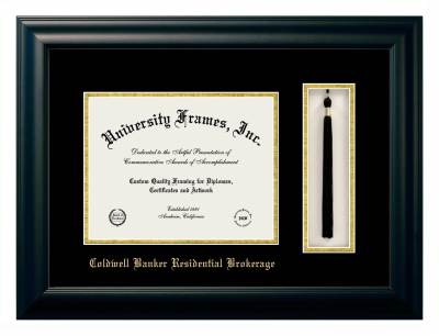 Coldwell Banker Residential Brokerage Diploma with Tassel Box Frame in Satin Black with Black & Gold Mats for document: 8 1/2"h x 11"w  