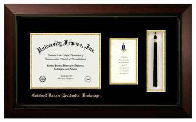 Coldwell Banker Residential Brokerage Diploma with Announcement & Tassel Box Frame in Legacy Black Cherry with Black & Gold Mats for document: 8 1/2"h x 11"w  , diploma: 7"h x 4"w  