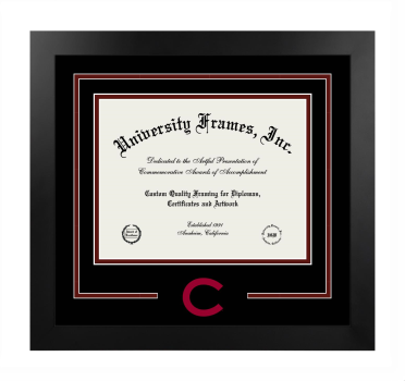 Colgate University Logo Mat Frame in Manhattan Black with Black & Maroon Mats for document: 8 1/2"h x 11"w  