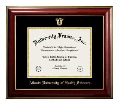 Atlanta University of Health Sciences Diploma Frame in Classic Mahogany with Gold Trim with Black & Gold Mats for document: 8 1/2"h x 11"w  