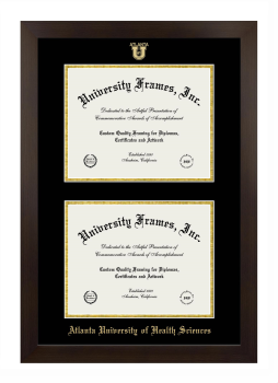 Atlanta University of Health Sciences Double Diploma Frame in Manhattan Espresso with Black & Gold Mats for document: 8 1/2"h x 11"w  , document: 8 1/2"h x 11"w  