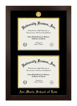 Ave Maria School of Law Double Diploma Frame in Manhattan Espresso with Black & Gold Mats for document: 8 1/2"h x 11"w  , document: 8 1/2"h x 11"w  