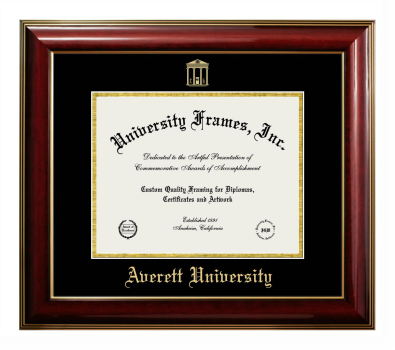 Averett University Diploma Frame in Classic Mahogany with Gold Trim with Black & Gold Mats for document: 8 1/2"h x 11"w  