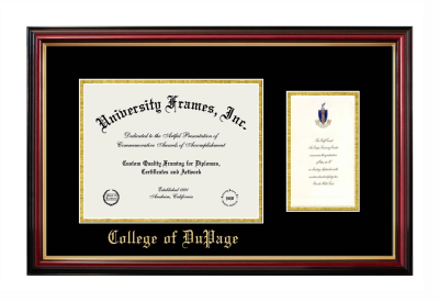 College of DuPage Diploma with Announcement Frame in Petite Mahogany with Gold Trim with Black & Gold Mats for document: 8 1/2"h x 11"w  , diploma: 7"h x 4"w  