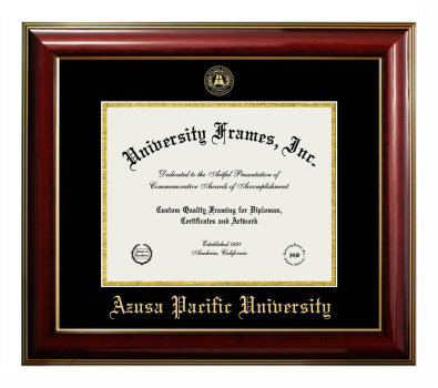 Azusa Pacific University Diploma Frame in Classic Mahogany with Gold Trim with Black & Gold Mats for document: 8 1/2"h x 11"w  