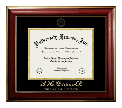 B.H. Carroll Theological Institute Diploma Frame in Classic Mahogany with Gold Trim with Black & Gold Mats for document: 8 1/2"h x 11"w  