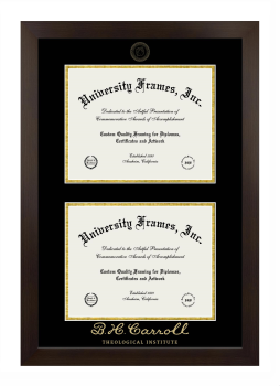 B.H. Carroll Theological Institute Double Diploma Frame in Manhattan Espresso with Black & Gold Mats for document: 8 1/2"h x 11"w  , document: 8 1/2"h x 11"w  