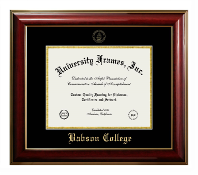 Babson College Diploma Frame in Classic Mahogany with Gold Trim with Black & Gold Mats for document: 8 1/2"h x 11"w  