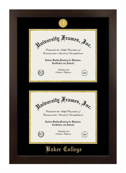 Baker College (Flint) Double Diploma Frame in Manhattan Espresso with Black & Gold Mats for document: 8 1/2"h x 11"w  , document: 8 1/2"h x 11"w  