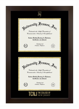 College of New Jersey Double Diploma Frame in Manhattan Espresso with Black & Gold Mats for document: 8 1/2"h x 11"w  , document: 8 1/2"h x 11"w  