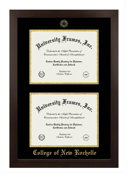 College of New Rochelle Double Diploma Frame in Manhattan Espresso with Black & Gold Mats for document: 8 1/2"h x 11"w  , document: 8 1/2"h x 11"w  