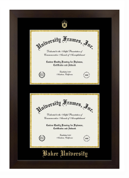 Baker University Double Diploma Frame in Manhattan Espresso with Black & Gold Mats for document: 8 1/2"h x 11"w  , document: 8 1/2"h x 11"w  