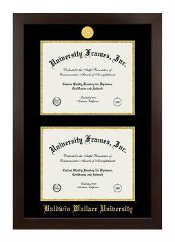 Baldwin Wallace University Double Diploma Frame in Manhattan Espresso with Black & Gold Mats for document: 8 1/2"h x 11"w  , document: 8 1/2"h x 11"w  