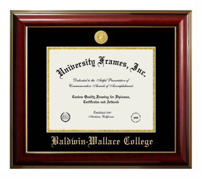 Baldwin-Wallace College Diploma Frame in Classic Mahogany with Gold Trim with Black & Gold Mats for document: 8 1/2"h x 11"w  