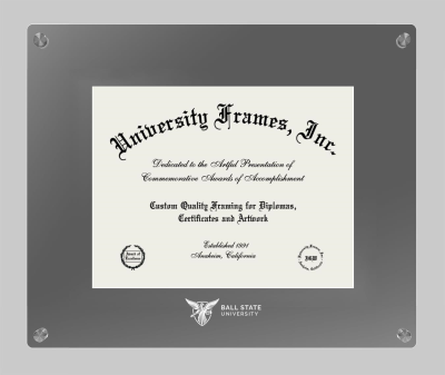 Ball State University Lucent Clear-over-Smoke Frame in Lucent Smoke Moulding with Lucent Smoke Mat for document: 8 1/2"h x 11"w  