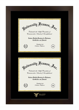 Ball State University Double Diploma Frame in Manhattan Espresso with Black & Gold Mats for document: 8 1/2"h x 11"w  , document: 8 1/2"h x 11"w  