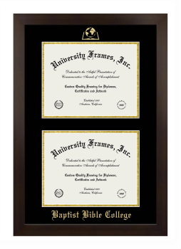 Baptist Bible College Double Diploma Frame in Manhattan Espresso with Black & Gold Mats for document: 8 1/2"h x 11"w  , document: 8 1/2"h x 11"w  