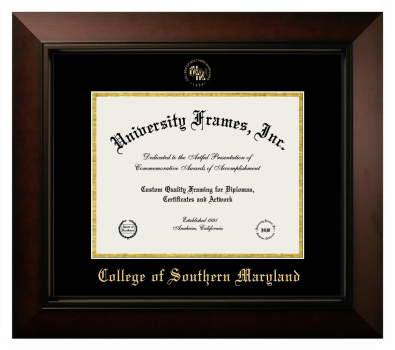 College of Southern Maryland Diploma Frame in Legacy Black Cherry with Black & Gold Mats for document: 8 1/2"h x 11"w  