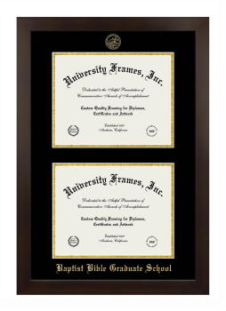 Baptist Bible Graduate School Double Diploma Frame in Manhattan Espresso with Black & Gold Mats for document: 8 1/2"h x 11"w  , document: 8 1/2"h x 11"w  