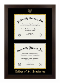 College of St. Scholastica Double Diploma Frame in Manhattan Espresso with Black & Gold Mats for document: 8 1/2"h x 11"w  , document: 8 1/2"h x 11"w  
