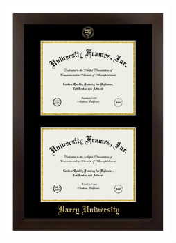 Barry University Double Diploma Frame in Manhattan Espresso with Black & Gold Mats for document: 8 1/2"h x 11"w  , document: 8 1/2"h x 11"w  