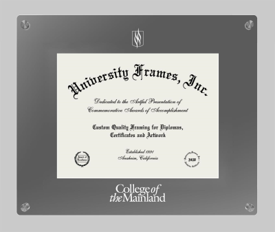 College of the Mainland Lucent Clear-over-Smoke Frame in Lucent Smoke Moulding with Lucent Smoke Mat for document: 8 1/2"h x 11"w  