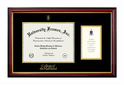 College of the Mainland Diploma with Announcement Frame in Petite Mahogany with Gold Trim with Black & Gold Mats for document: 8 1/2"h x 11"w  , diploma: 7"h x 4"w  