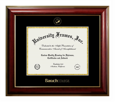 Baruch College Diploma Frame in Classic Mahogany with Gold Trim with Black & Gold Mats for document: 8 1/2"h x 11"w  