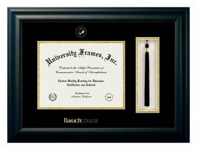 Baruch College Diploma with Tassel Box Frame in Satin Black with Black & Gold Mats for document: 8 1/2"h x 11"w  