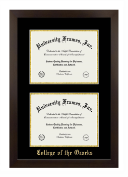 College of the Ozarks Double Diploma Frame in Manhattan Espresso with Black & Gold Mats for document: 8 1/2"h x 11"w  , document: 8 1/2"h x 11"w  