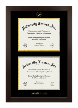 Baruch College Double Diploma Frame in Manhattan Espresso with Black & Gold Mats for document: 8 1/2"h x 11"w  , document: 8 1/2"h x 11"w  