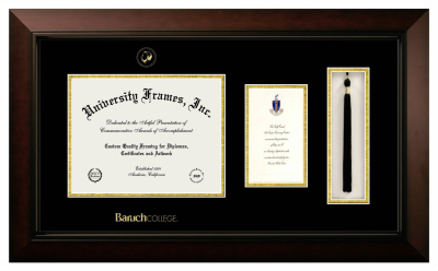 Baruch College Diploma with Announcement & Tassel Box Frame in Legacy Black Cherry with Black & Gold Mats for document: 8 1/2"h x 11"w  , diploma: 7"h x 4"w  