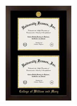 College of William and Mary Double Diploma Frame in Manhattan Espresso with Black & Gold Mats for document: 8 1/2"h x 11"w  , document: 8 1/2"h x 11"w  