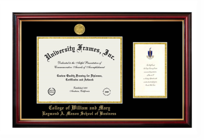 College of William and Mary Raymond A. Mason School of Business Diploma with Announcement Frame in Petite Mahogany with Gold Trim with Black & Gold Mats for document: 8 1/2"h x 11"w  , diploma: 7"h x 4"w  