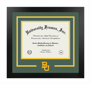 Baylor University Logo Mat Frame in Manhattan Black with Forest Green & Amber Mats for document: 8 1/2"h x 11"w  